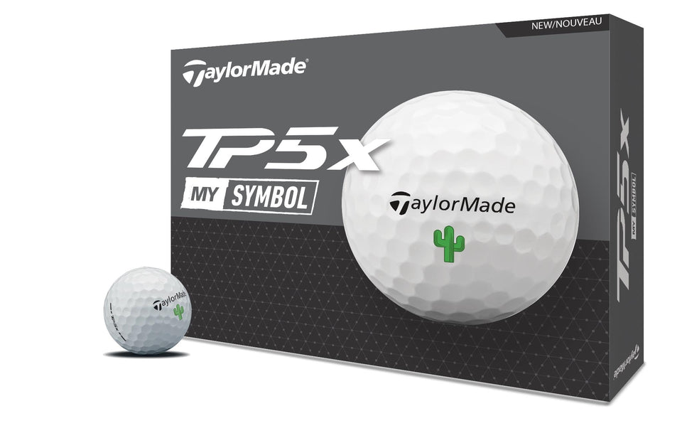TaylorMade Symbol TP5X Cactus golf ball front view with alignment guidance