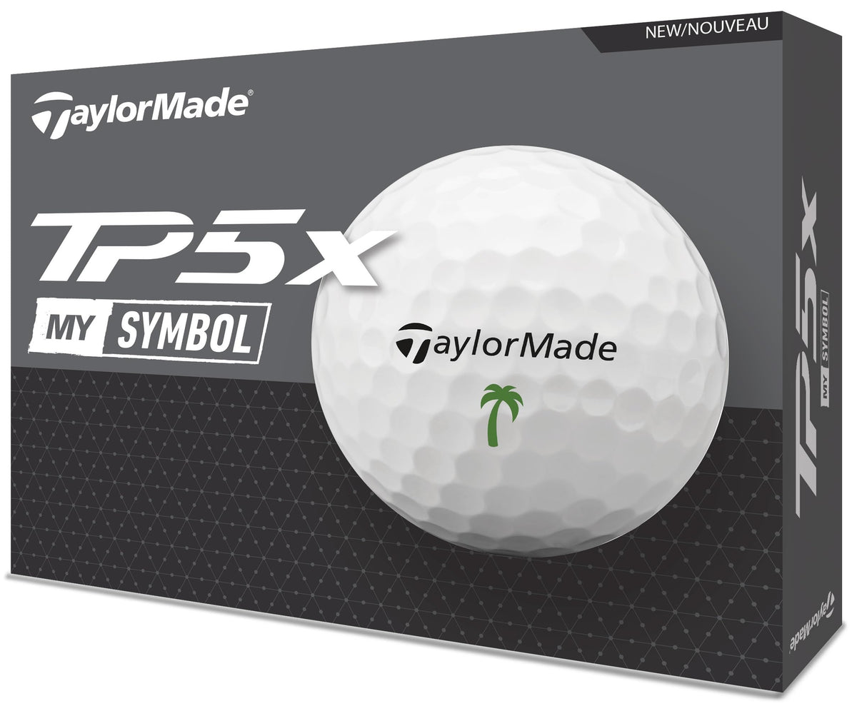 TaylorMade Symbol TP5X palm-tree golf-ball ClearPath alignment feature shown for feedback.
