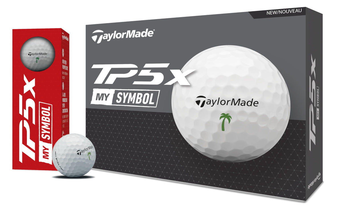 TaylorMade Symbol TP5X palm-tree golf-ball greenside view for controlled approach.