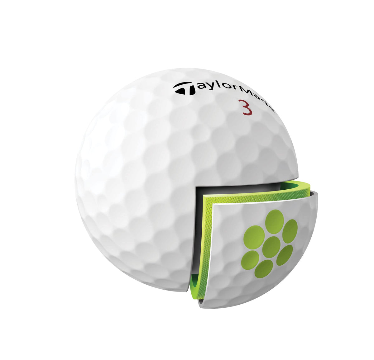 TaylorMade Tour Response ball seamless Tour Flight dimple close-up for stable flight