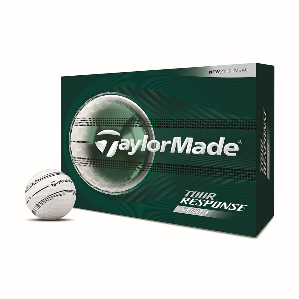 TaylorMade Tour Response Clear Stripe front view shows high-visibility neon stripes for alignment