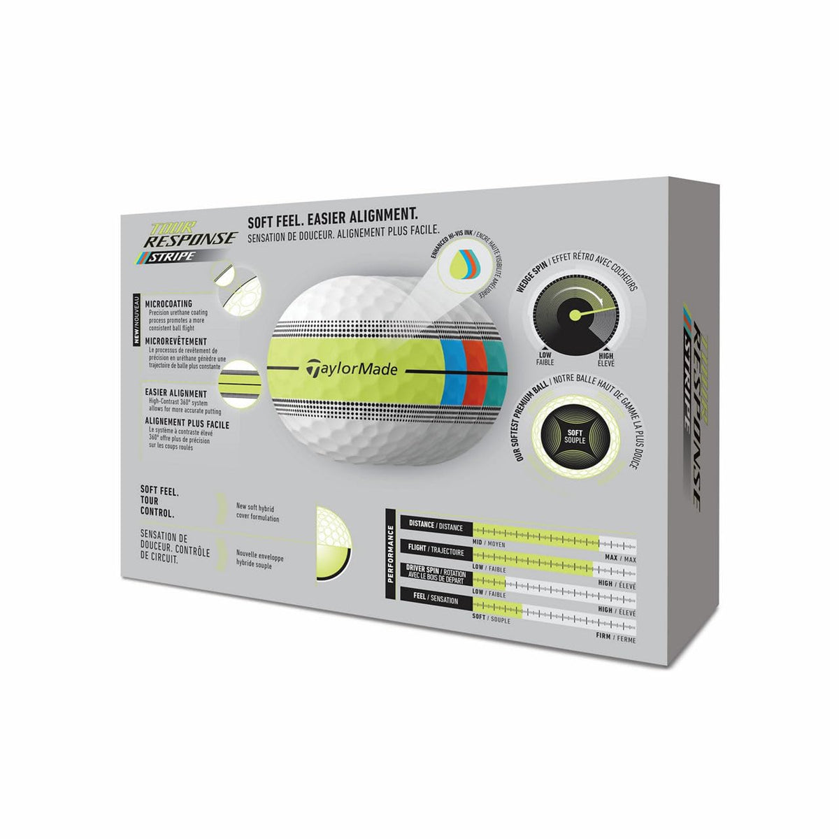 TaylorMade Tour Response Stripe dozen-pack on display for practice and play