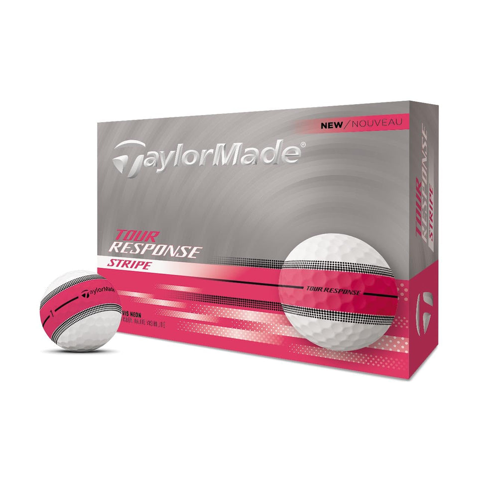 TaylorMade Tour Response Stripe Pink ball with alignment stripe for improved putting accuracy.