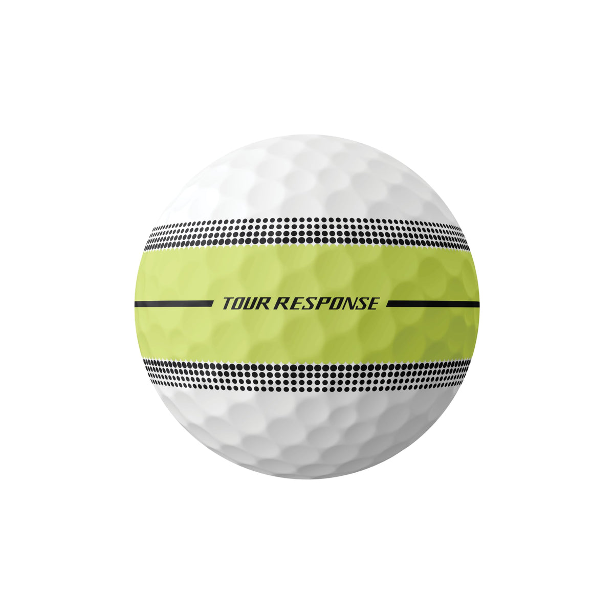 TaylorMade Tour Response Stripe ball on green demonstrates vivid colors for easy tracking