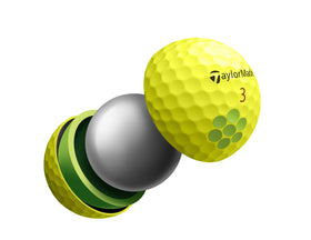 TaylorMade Tour Response Yellow Dozen crosslinking layer enhances durability against shear.