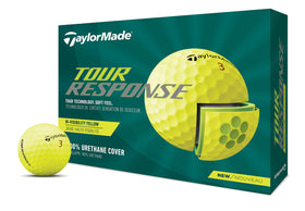 TaylorMade Tour Response Yellow Dozen packaging close-up shows premium protection during shipping.