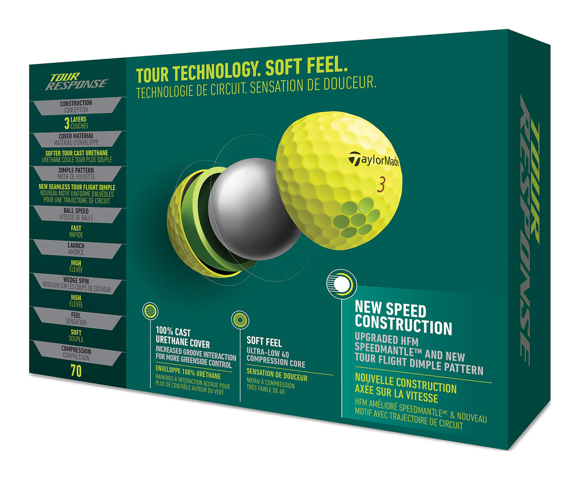 TaylorMade Tour Response Yellow Dozen bright yellow finish for visibility on greens.