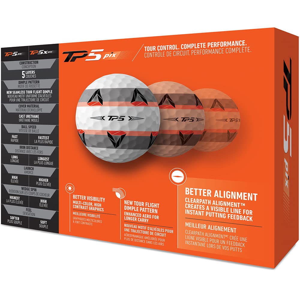 TaylorMade TP5 Pix 2.0 seamless Tour Flight dimple pattern improves stability