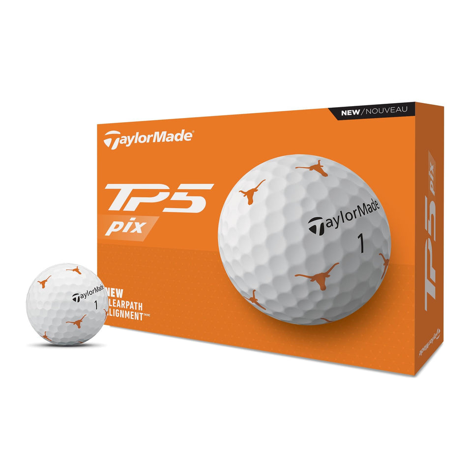 TaylorMade TP5 PIX Texas One Dozen golf balls with 5-layer construction for optimized spin and distance control