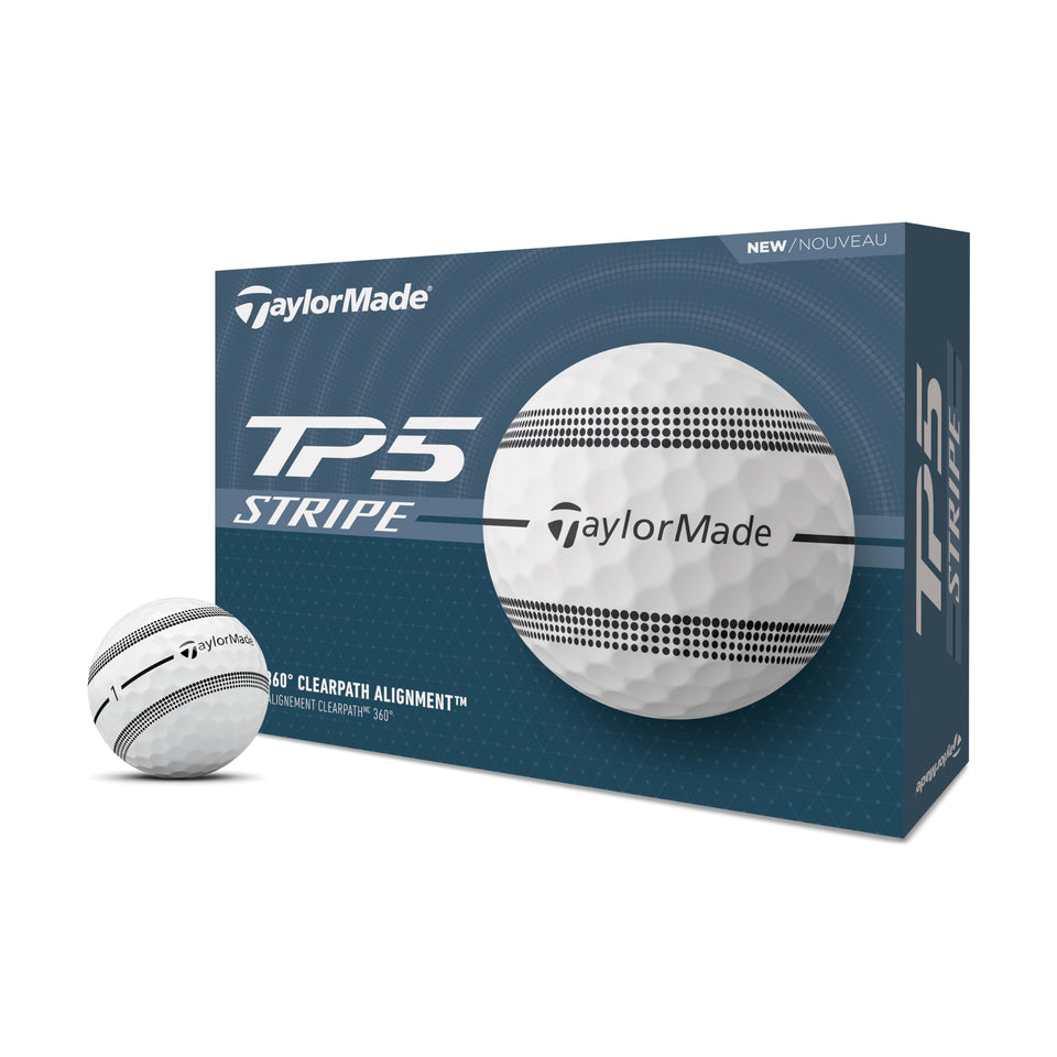 TaylorMade TP5 Stripe box packaging with 12 balls for easy stocking and practice.