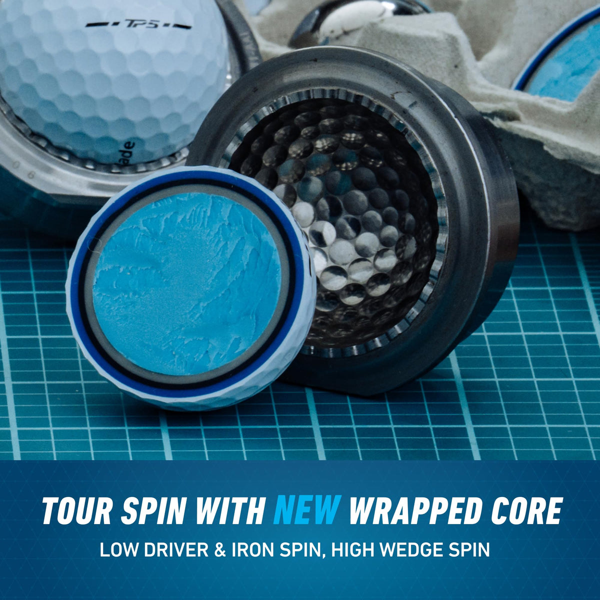 TaylorMade TP5 Stripe five-layer construction diagram showing spin management across clubs.