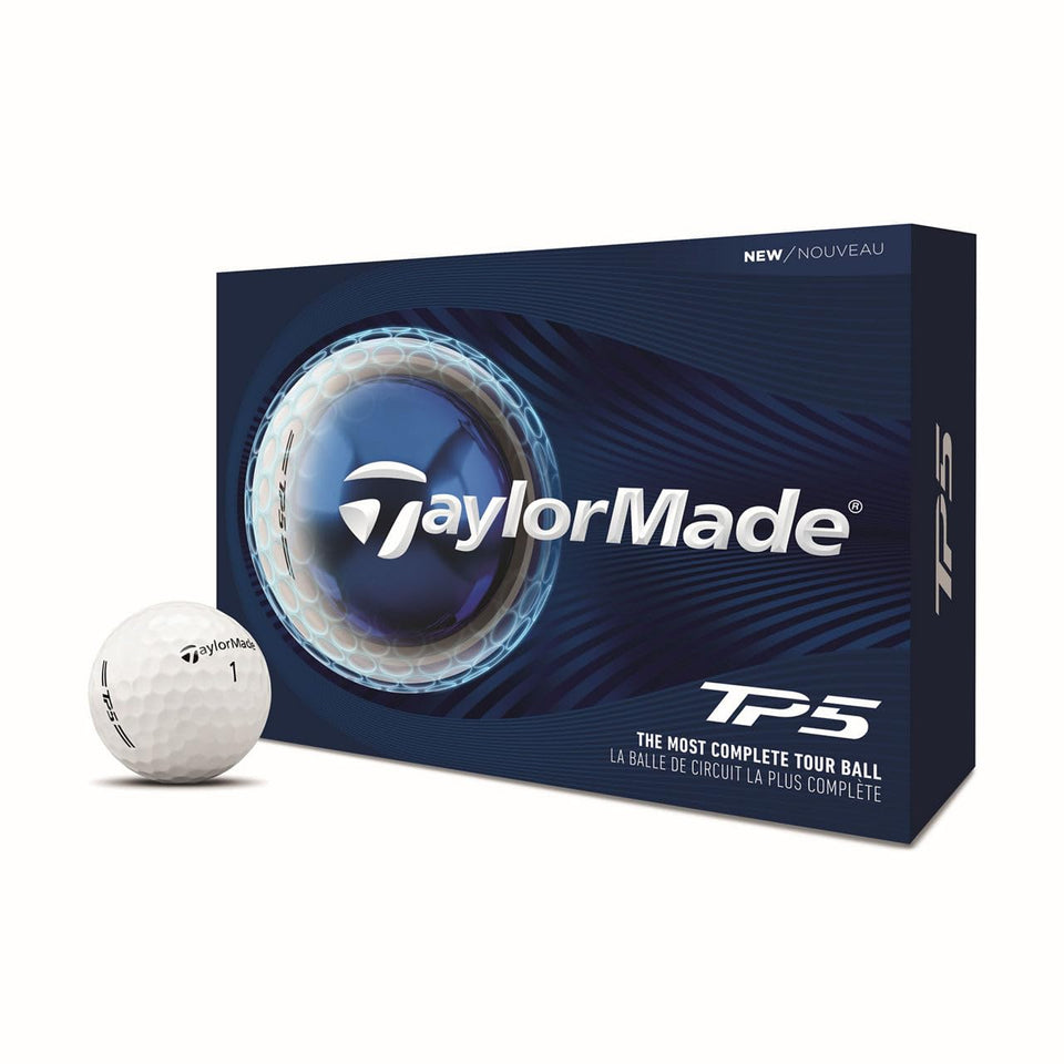 TaylorMade TP5 White microcoating outer layer enhances consistent flight and dispersion.
