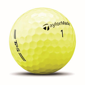 TaylorMade TP5 Yellow One Dozen close-up dimple pattern highlights deeper dimples for stable flight