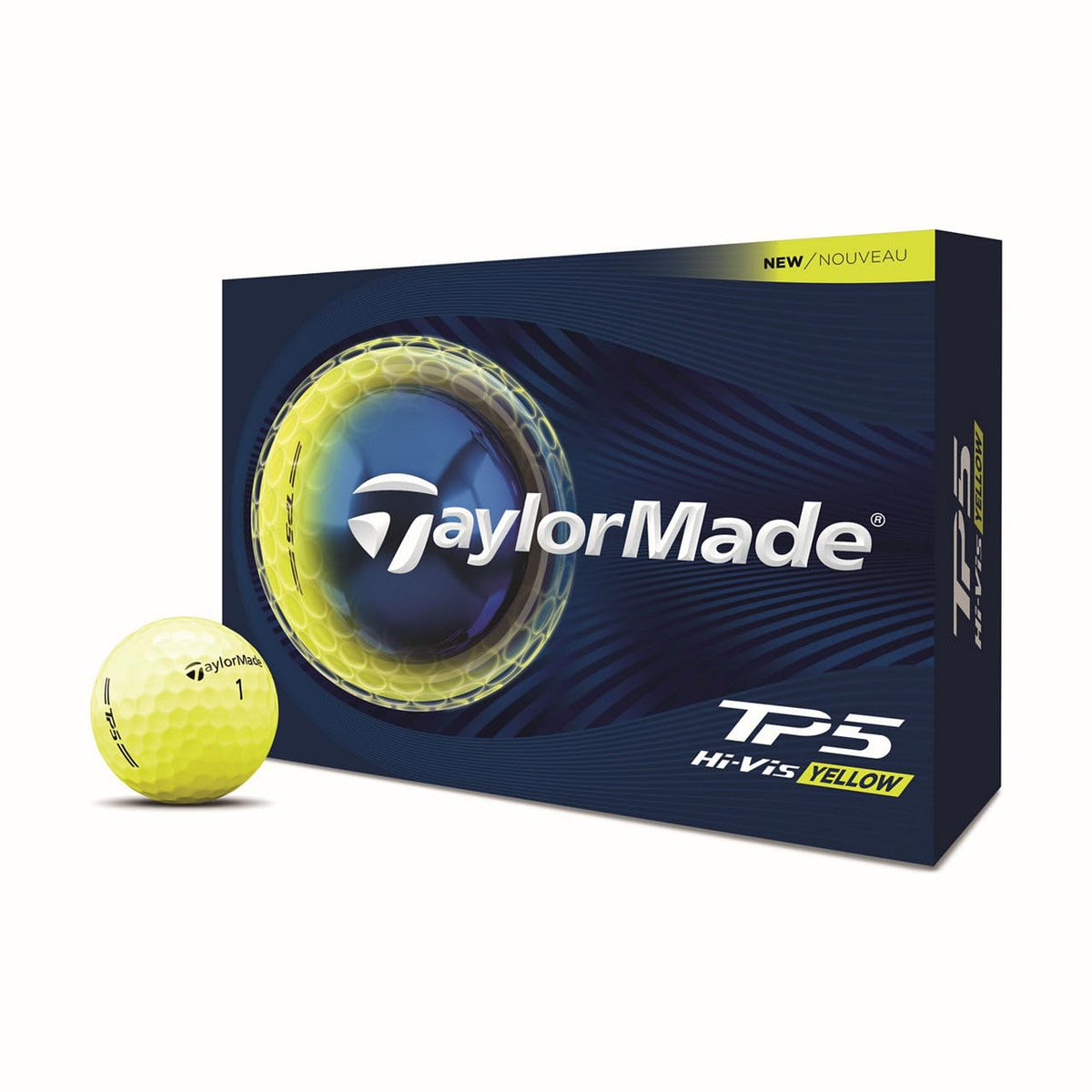 TaylorMade TP5 Yellow One Dozen front view showing aerodynamic design for consistent flight