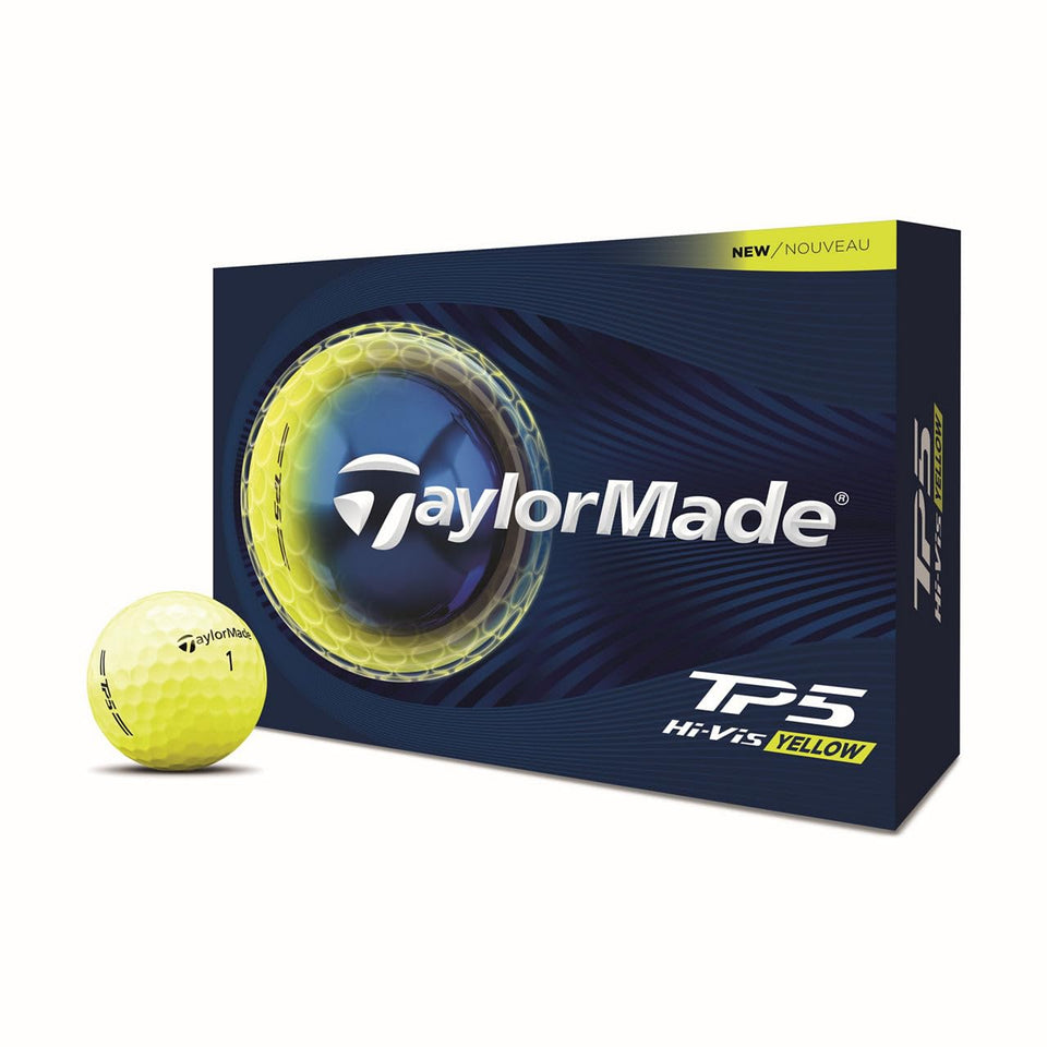 TaylorMade TP5 Yellow One Dozen front view showing aerodynamic design for consistent flight