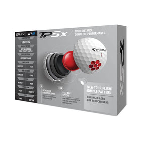 TaylorMade TP5x yellow closeup reveals dimple pattern and aerodynamics