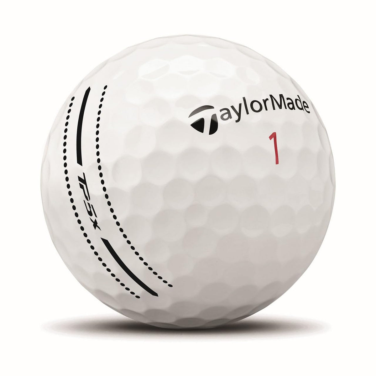 TaylorMade TP5x Performance Stripe six-ball pack, rear view, highlights microcoating for consistent performance.