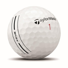TaylorMade TP5x Performance Stripe six-ball pack, rear view, highlights microcoating for consistent performance.