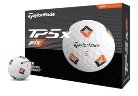 TaylorMade TP5X PIX ball close-up showing multi-layer construction for speed