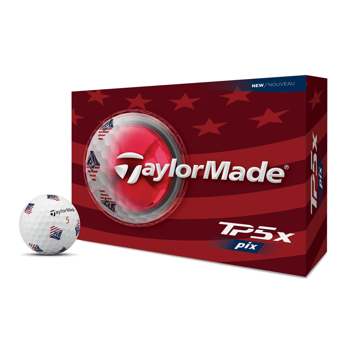 TaylorMade TP5x PIX Clearpath pattern enhances alignment feedback for putts.