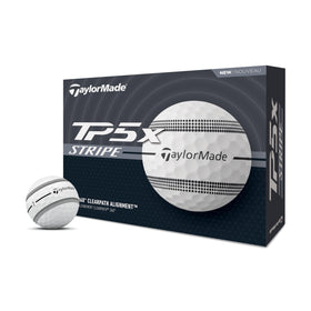 TaylorMade TP5x Stripe golf balls box front with alignment stripes for easier aiming.