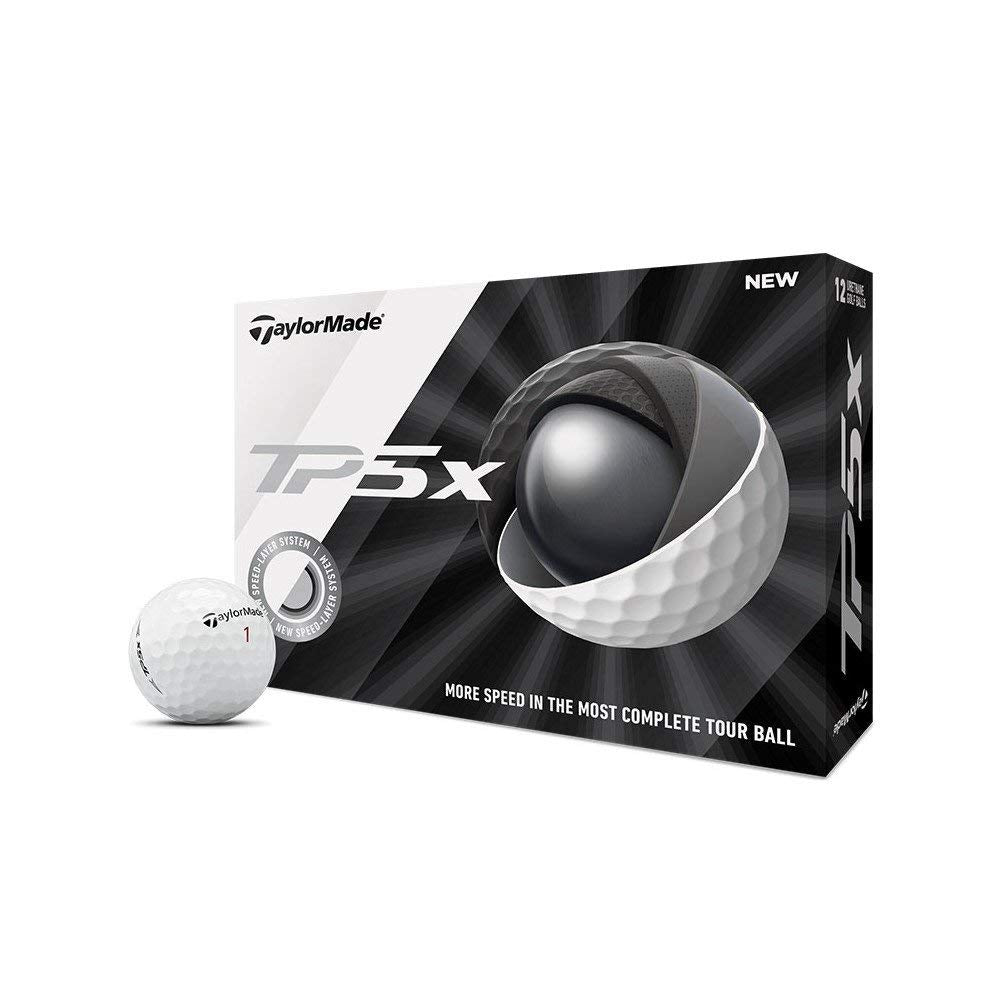 TaylorMade TP5x tour balls in white show premium feel and greenside spin for control