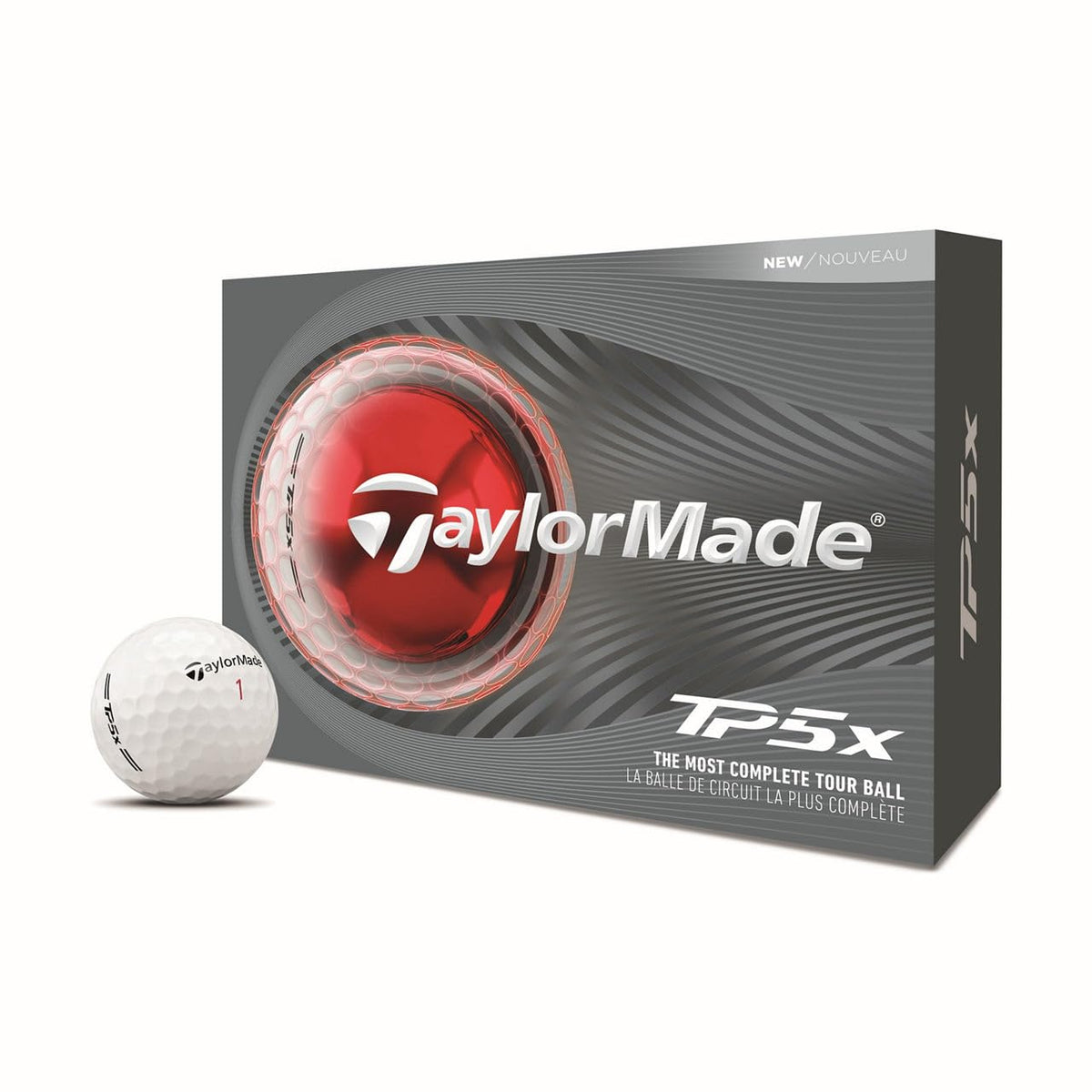 TaylorMade TP5x white golf ball pack for consistent flight and tighter dispersion.