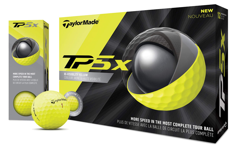 TaylorMade TP5x yellow golf ball for high visibility on greens and spin