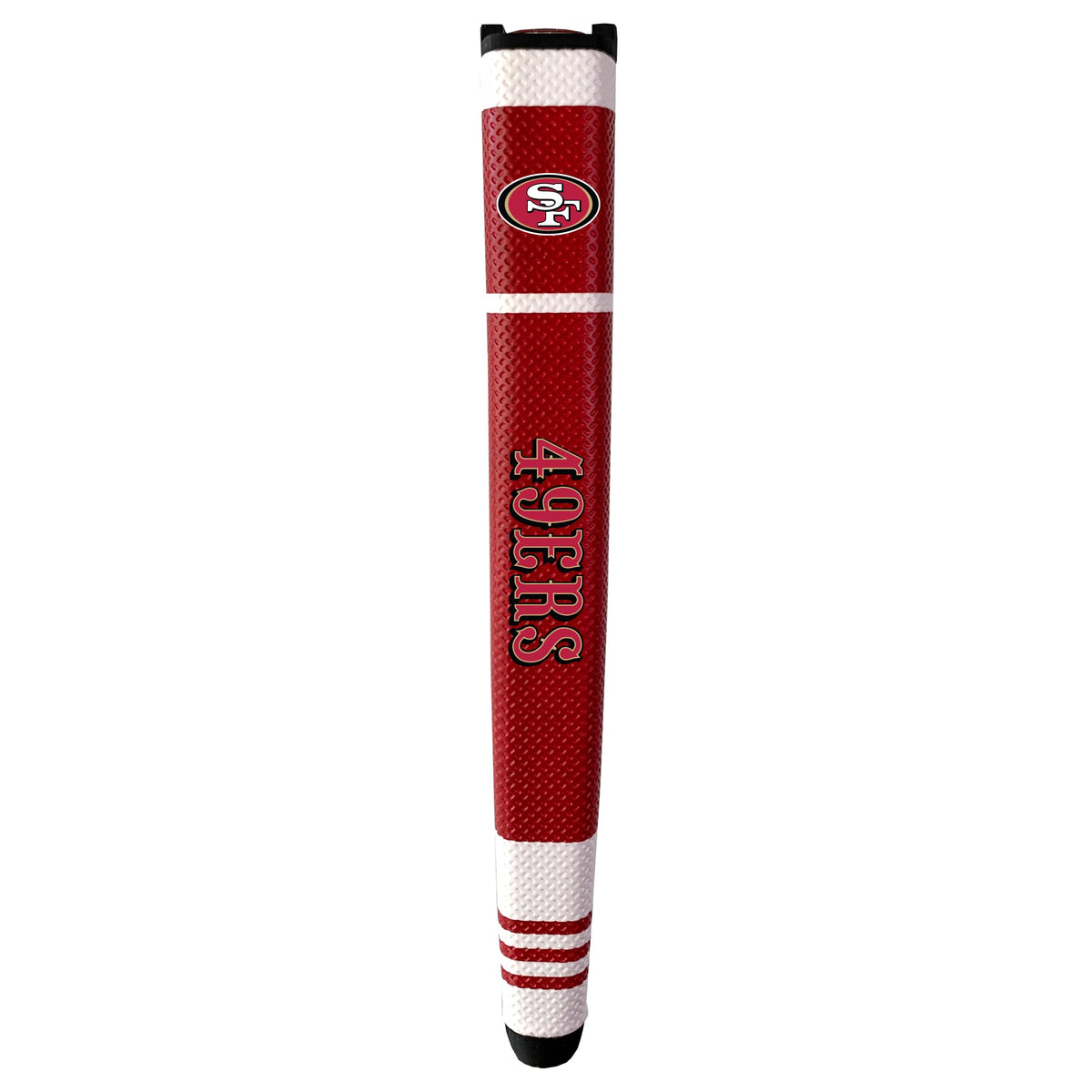 Team Golf 49ers putter grip close-up, soft polyurethane for comfortable greenside control