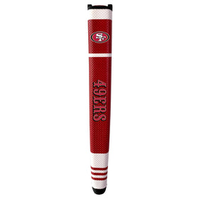 Team Golf 49ers putter grip close-up, soft polyurethane for comfortable greenside control