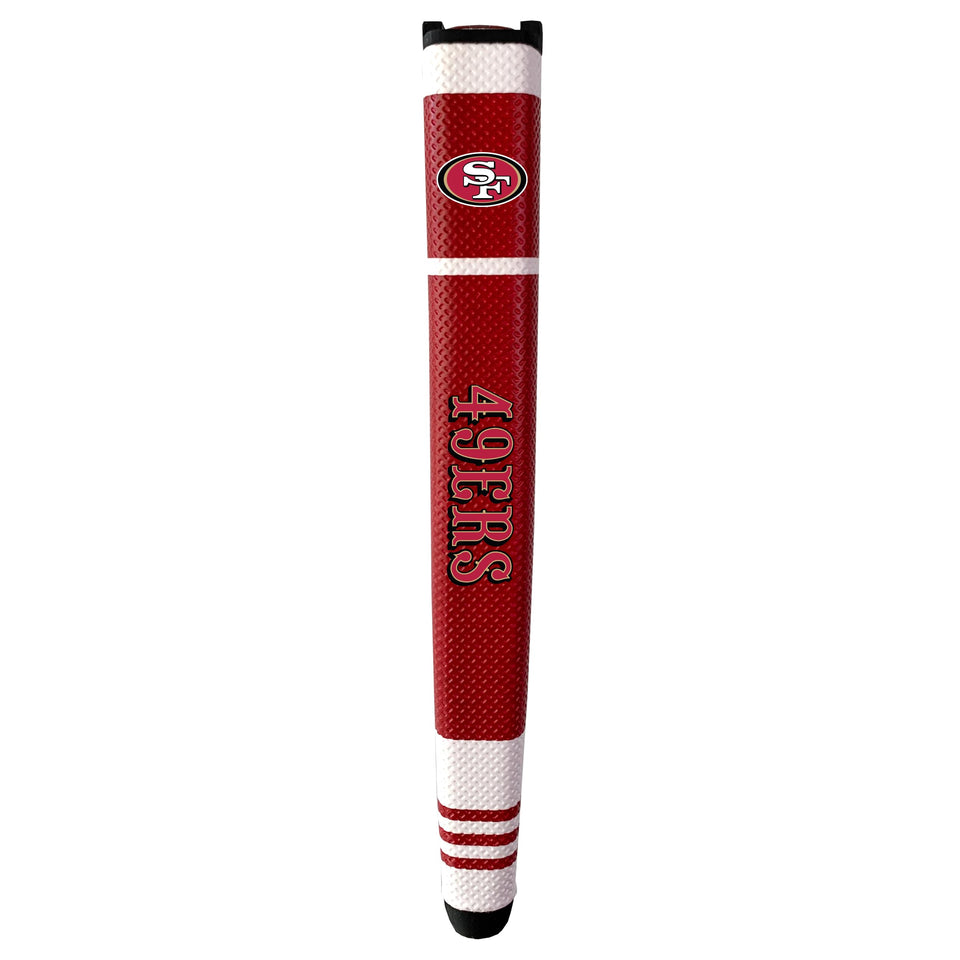 Team Golf 49ers putter grip close-up, soft polyurethane for comfortable greenside control