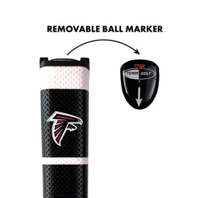 Team Golf Atlanta Falcons gel-top marker on grip demonstrates secure magnetic hold.