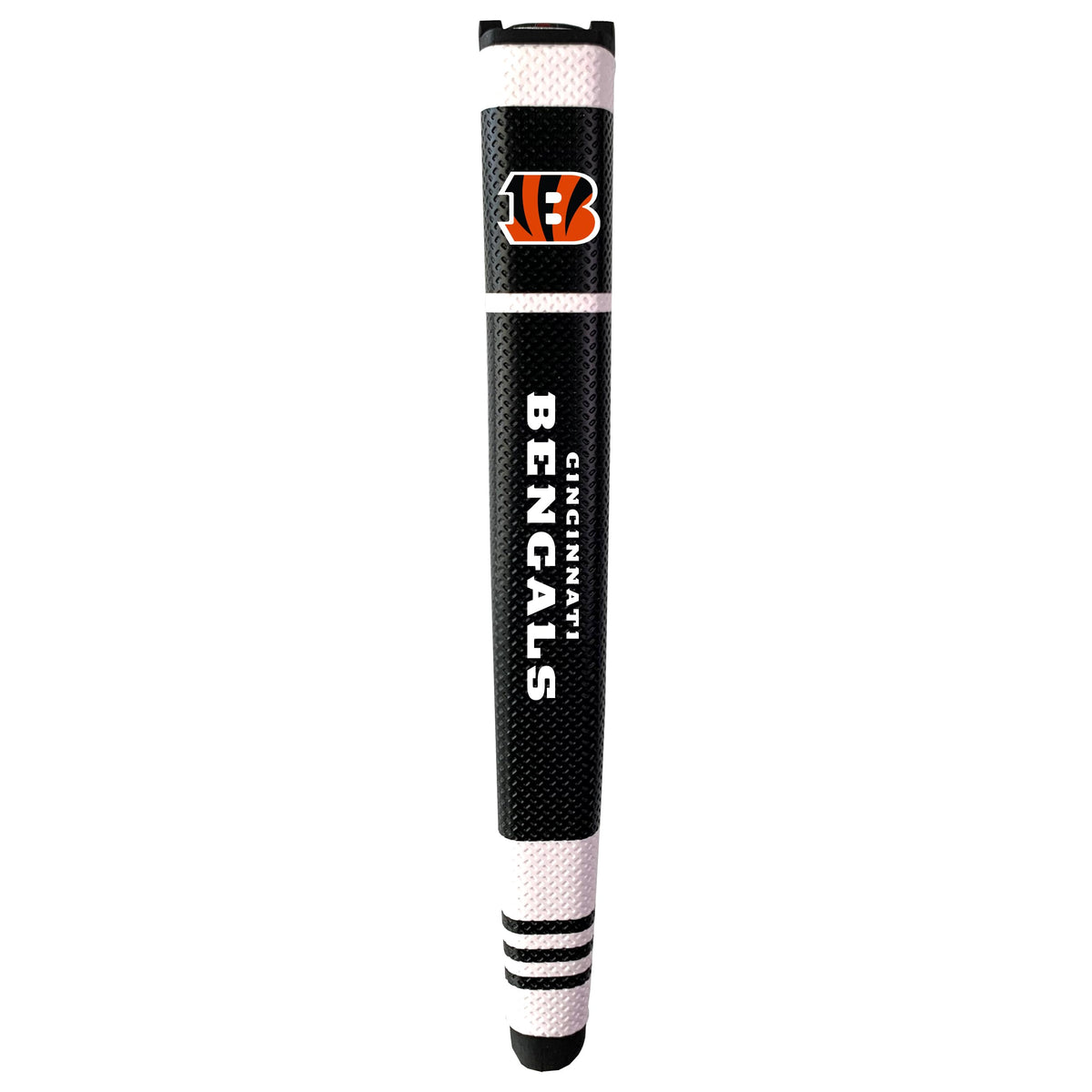 Team Golf Bengals putter grip with soft polyurethane surface for precise control.