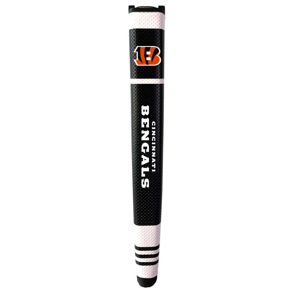 Team Golf Bengals putter grip with soft polyurethane surface for precise control.