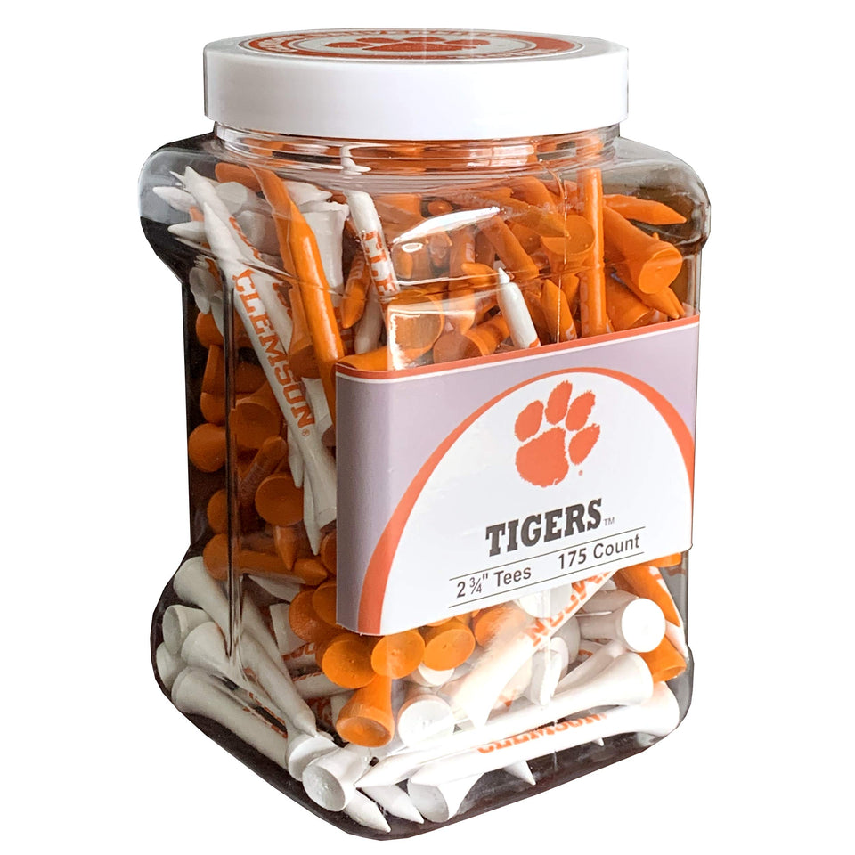 Team Golf Clemson Tigers tee jar with 175 two-color regulation tees for practice and play
