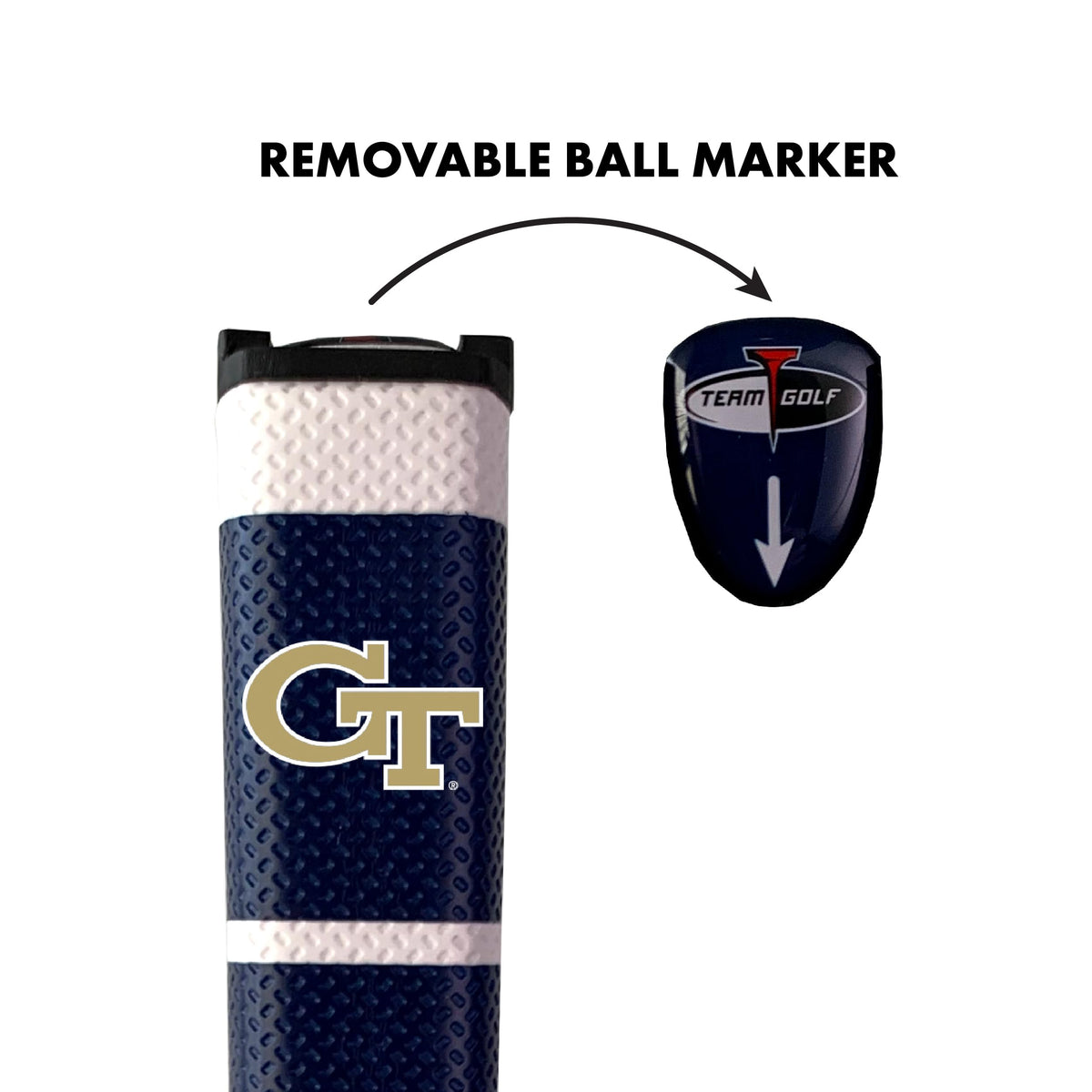 Team Golf Georgia Tech putter grip with removable gel marker and strong magnet for secure use.