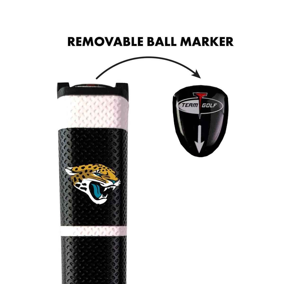 Team Golf Jaguars ball marker on grip with magnet for easy attachment