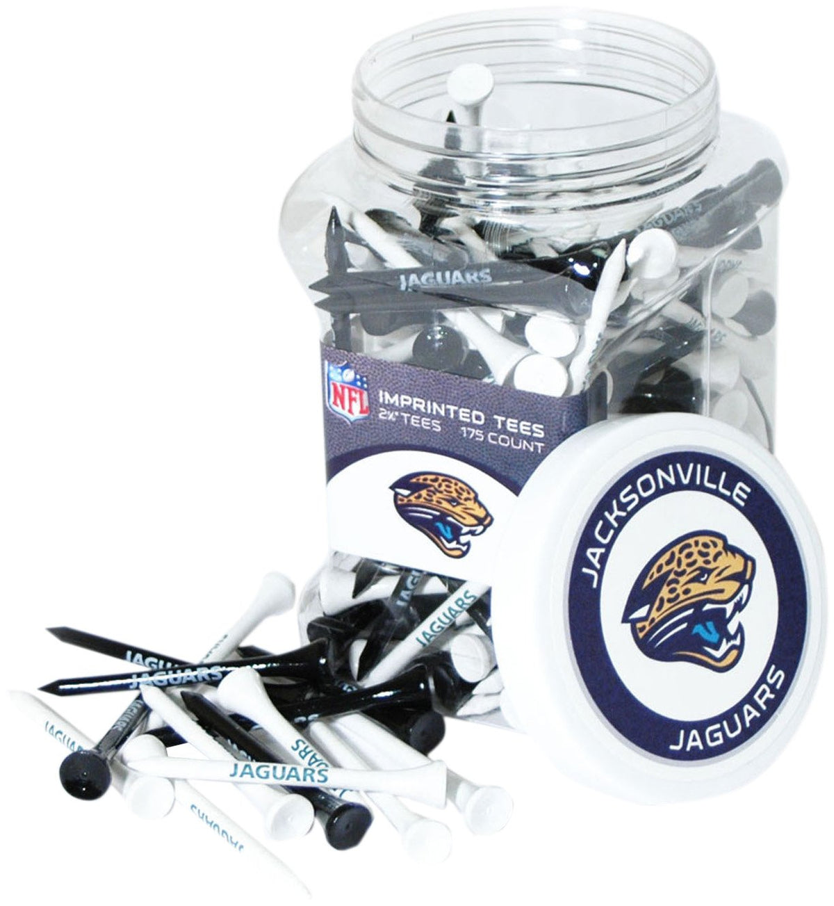 Team Golf Jaguars jar of 175 tees for on-course use and team pride.