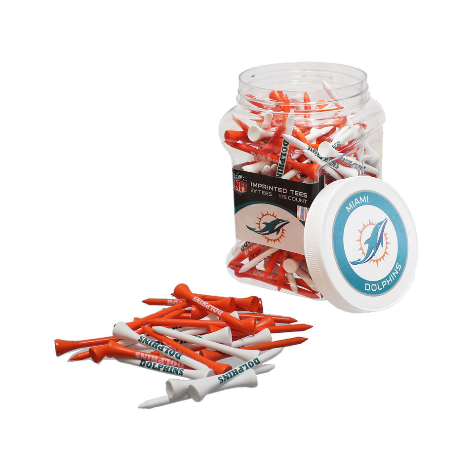 Team Golf Miami Dolphins tee jar containing 175 regulation tees for on-course practice