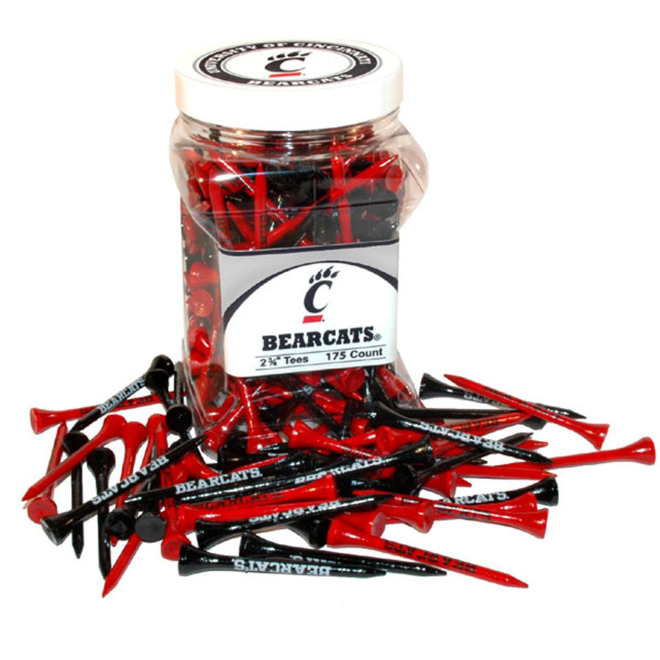Team Golf Cincinnati Bearcats tees jar front view highlighting team imprint and color variety