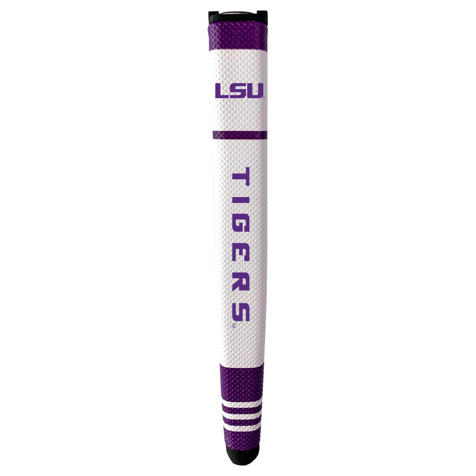 Team Golf NCAA putter grip closeup shows multi-colored, soft polyurethane surface for comfortable feel