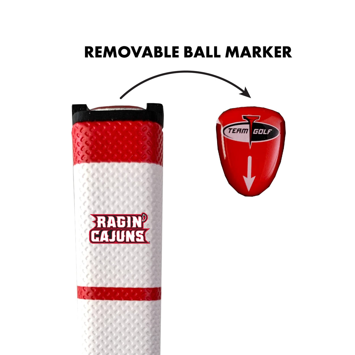 Team Golf NCAA putter grip with removable ball marker for quick alignment.