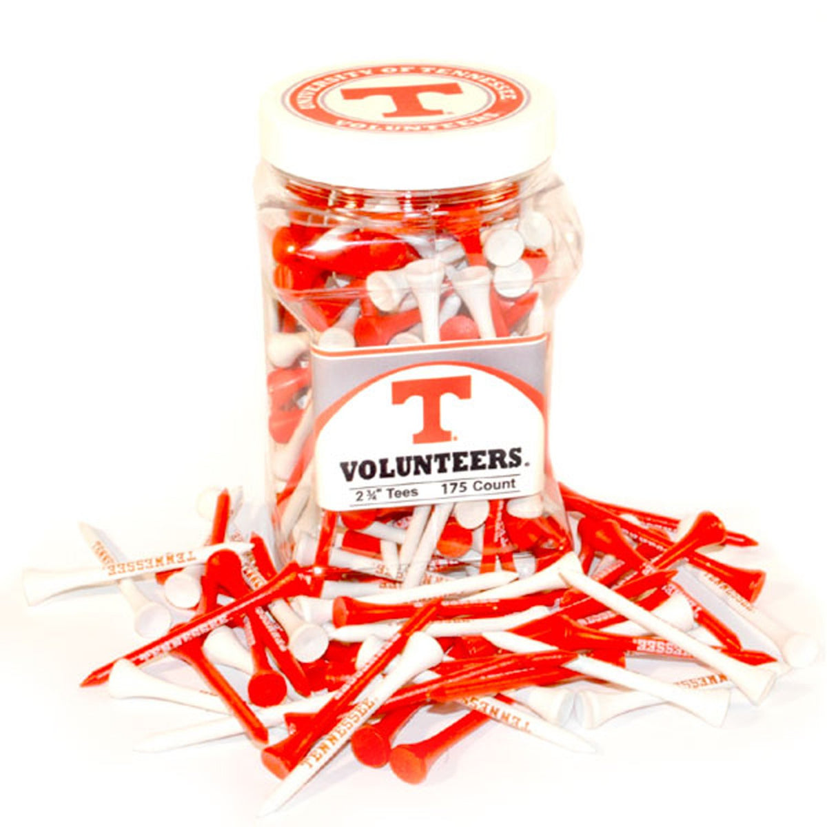 Team Golf NCAA tees jar with school imprint for convenient practice sessions.