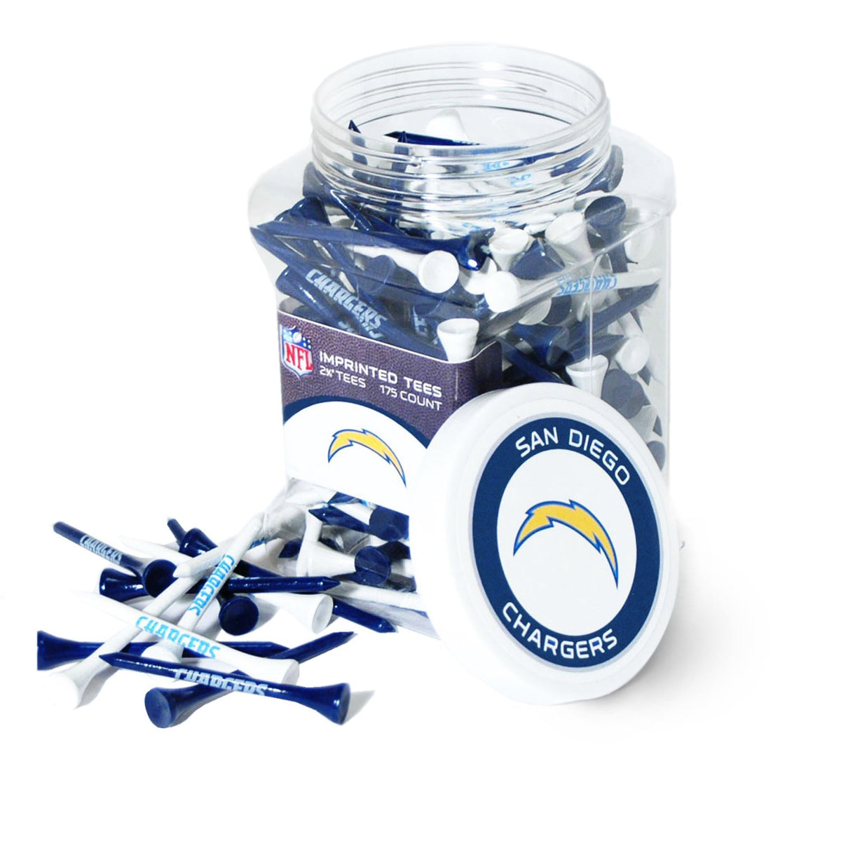 Team Golf Chargers 175-tee jar with team imprint for quick tee-ups on the course