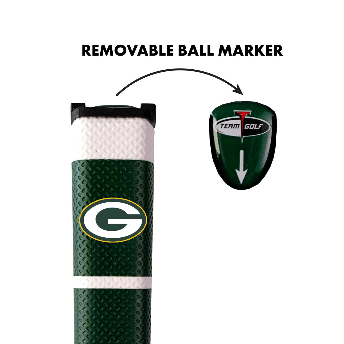 Team Golf Green Bay Packers removable gel top marker on grip for quick alignment