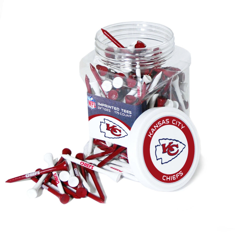 Team Golf Kansas City Chiefs 175-tee jar shown on green, perfect for team pride