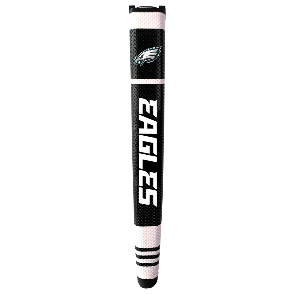 Team Golf Philadelphia Eagles putter grip closeup with soft polyurethane surface for comfortable control.