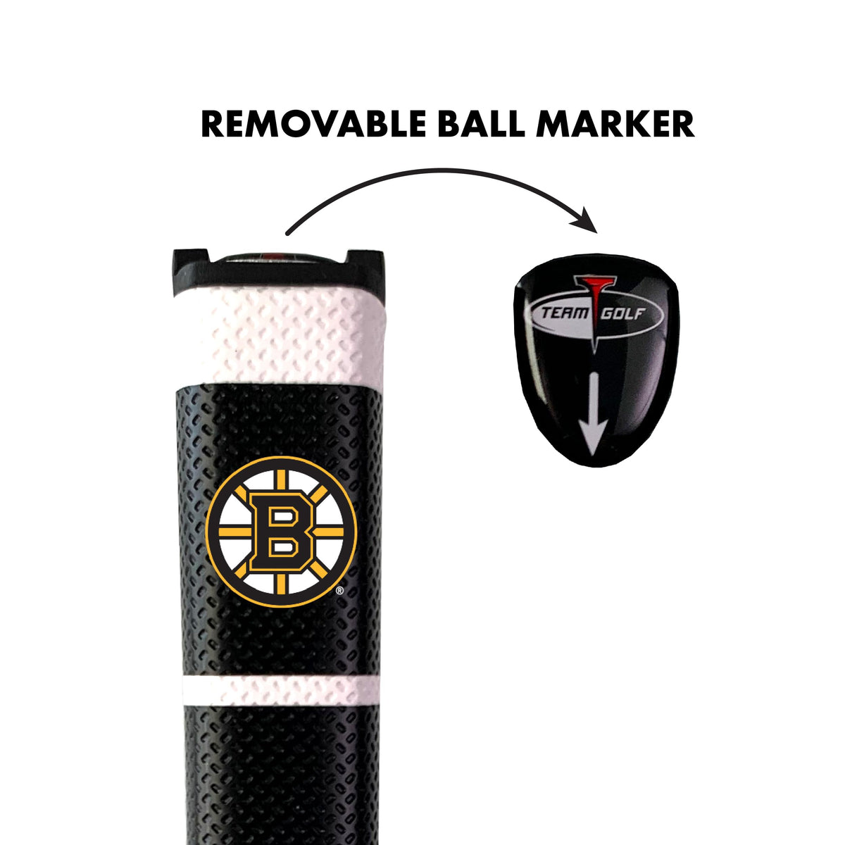 Team Golf Bruins gel-top marker attached to grip with magnet for secure use.