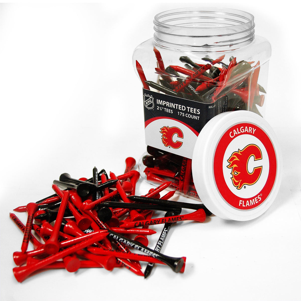 Team Golf Calgary Flames 175-tee jar with dual-color tees for on-course team pride