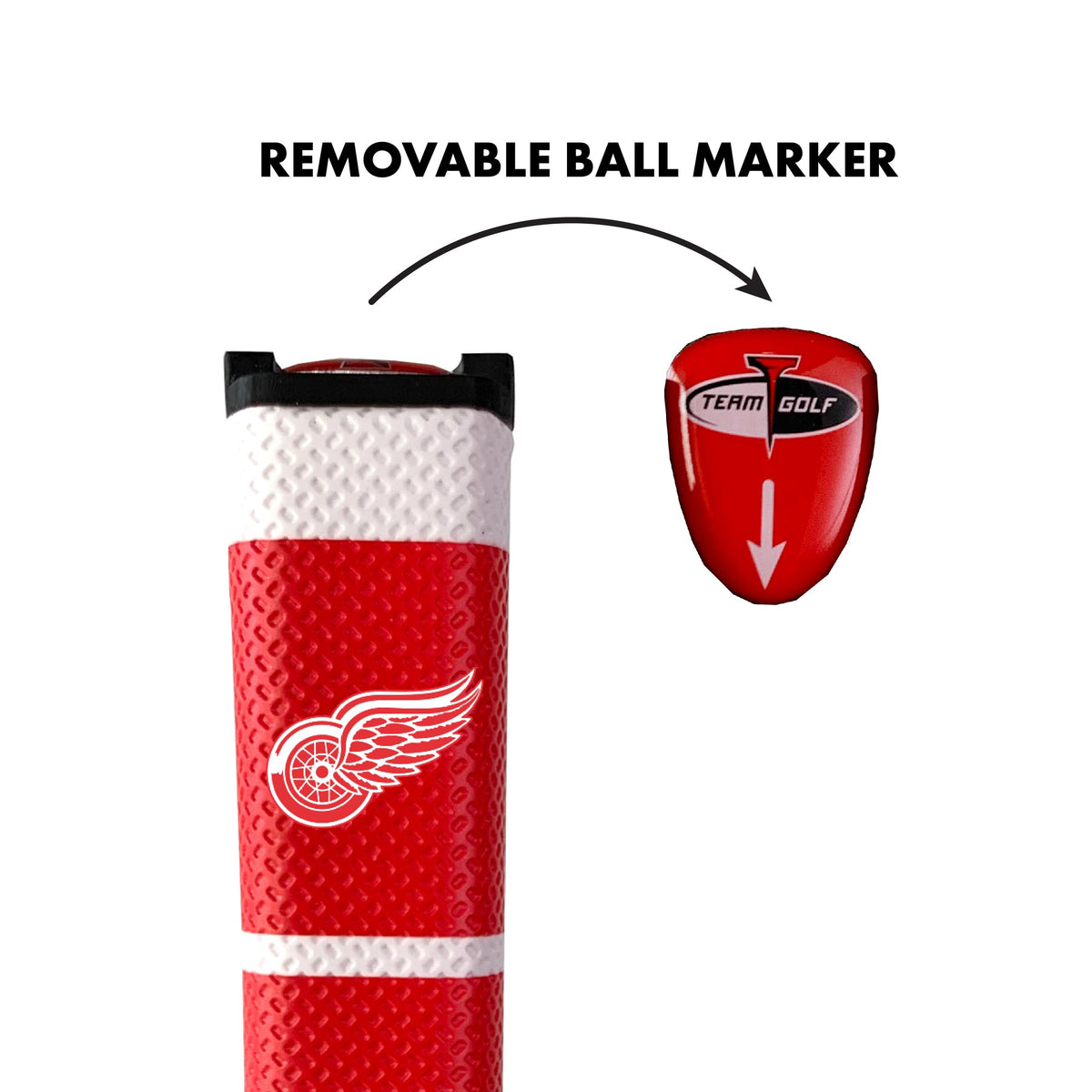 Team Golf NHL Detroit Red Wings grip features removable gel top ball marker with magnetic hold